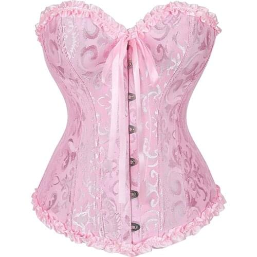S-6XL Womens Lace Up Plus Size Overbust Corselet Corsets and Bustiers Sexy Lingerie Vintage Strapless Corset Floral Brocade