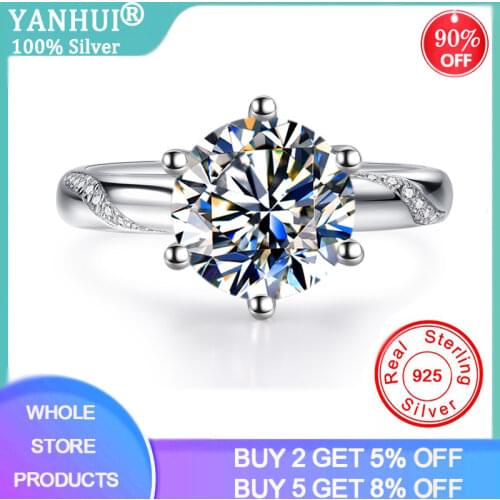 With Certificate Silver 925 Jewelry Gemstone Ring Luxury 1 Carat Zirconia Diamond Silver 925 Ring Bridal Wedding Bands for Women