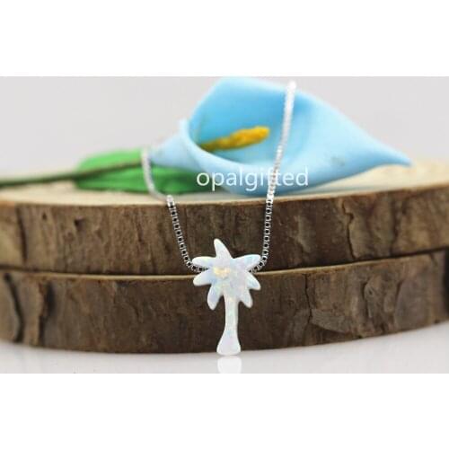 1pc Hot !! 8*13.2mm op17 white opal coconut tree pendant jewelry with 925 silver opal palm tree necklace for gift free shipping