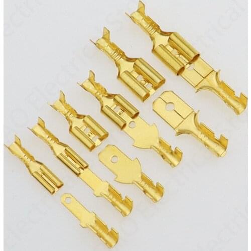 100Pcs/Lot 2.8/4.8/6.3mm Female and Male Crimp Terminal Connector Gold Brass/Silver Car Speaker Electric Wire Connectors Set