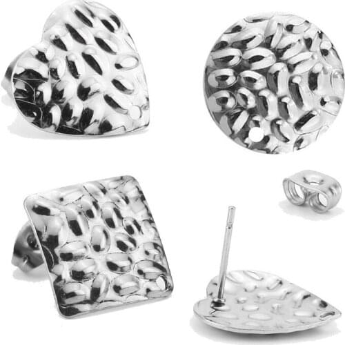 120pcs/lot 2019 New 16mm Heart Round Square Stainless Steel Ripple Earring Base Connectors Linkers for DIY Making