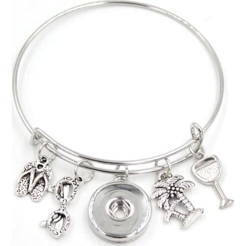 18mm Snap Jewelry Beach Style Palm Tree Cocktail Sunglasses Flip Flop Charm Bracelet Adjustable wire Bracelet&Bangle pulsera