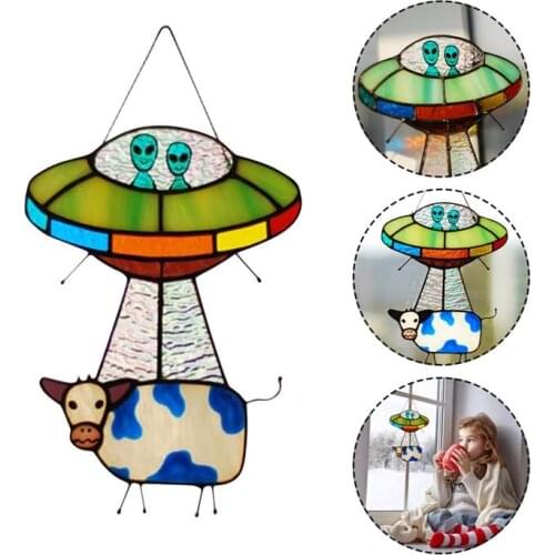 20*13cm Multicolor Acrylic Suncatcher Window Panel Cow Ornaments Pendant Home Garden Decor Hanging Decorations
