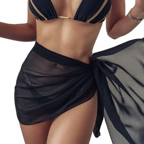 2021 Summer Swimwear Shawl Pure Color Chiffon Fashion New Womens Sexy Beach One-Piece Lace-up Scarf (Price Only Includes Shawl)