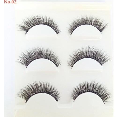 3 Pairs Handmade Mink False Eyelash 3D Mink Lashes Thick False Eyelashes No.02