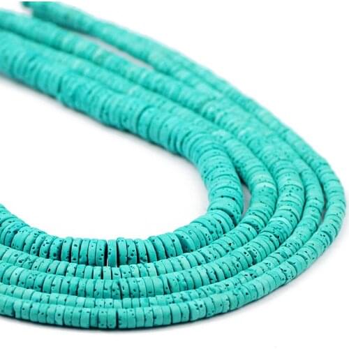 4/6/8MM Flat Round Natural Stone Malachite Green Volcanic Lava Spacer Coins Loose Beads For Jewelry Making DIY Bracelet Findings