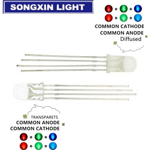 500pcs 5mm RGB LED Common Anode CathodeTri-Color Emitting Diodes f5 RGB Diffused F5mm Red/Green/Blue seven color pin-4