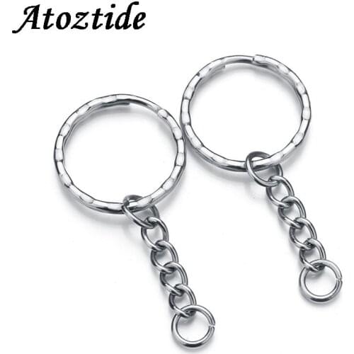 Atoztide 5pcs/lot 25mm Stainless Steel Round Wave Keychain Findings With Circle Chain Key Chains & Key Rings DIY Jewelry Making