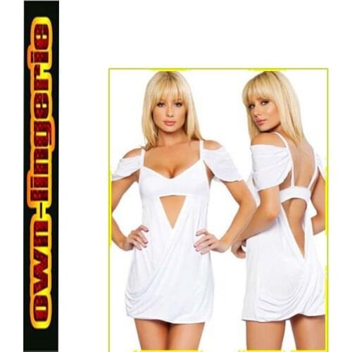 Free shipping backless sexy lingerie babydoll white sexy adult costume exotic apparel babydolls chemises ladies sexy baby doll