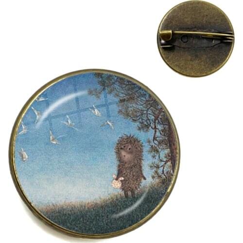 Hedgehog In The Fog Brooch Women Men Pins for Handmade Fashion Round Glass Dome Cute Animal Style Metal Jewelry Gift