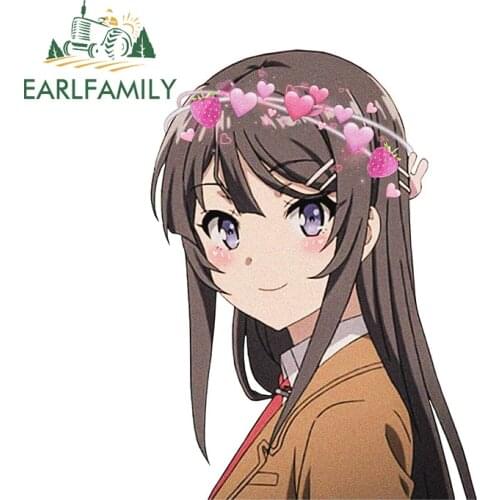 EARLFAMILY 13cm x 9.6cm for Mai Sakurajima Sticker Auto Decal JDM Accessories Fashion Decals Scratch-proof Window Decoration