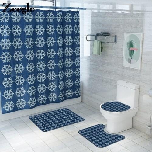 Geometric Bathroom Floor Mat Bath Rugs with Shower Curtain Set Bathroom Mat Set Shower Room Absorbing Bath Mat Toilet Rugs