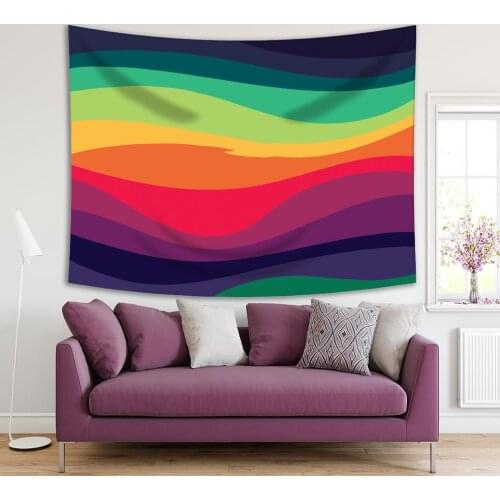 Tapestry Abstract Sea Waves Pattern Nature Contemporary Decoration Purple Teal Green Navy Blue Orange