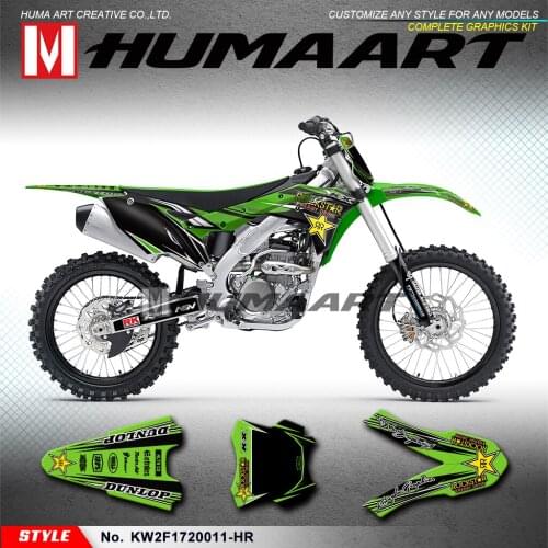 HUMAART Motorbike Backgrounds Stickers Graphics MX Decals for KX250F KXF 250 2017 2018 2019 2020, Green Yellow Black
