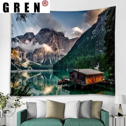 GREN Mountain River Flower Natural Landscape Tapestry Hanging Covering Rugs Background Cloth Beach Mat Blanket Art Home Decor