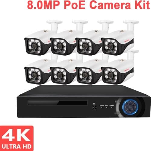 8MP 4K PoE IP Security Camera NVR Kit 4CH 8CH Indoor/Outdoor Waterproof Onvif P2P Video Surveillance System Kit