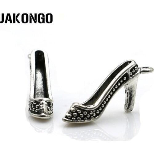 JAKONGO Antique Silver Plated High Heel Shoe Charms Pendant for Jewelry Making Bracelet Accessories DIY 24x11mm 20PCS/lot