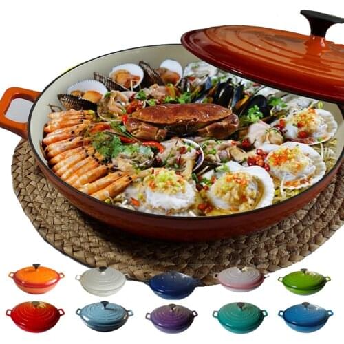 32cm Colorful Enamel Cast Iron Seafood Casserole Stew Pot 3-5people Use Cookware