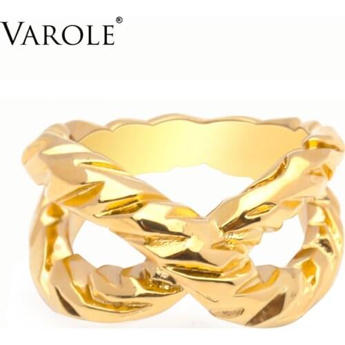 VAROLE Punk Cross Line Rings For Women Party Fashion Jewelry Gold Color Curved Ring Anillos Mujer