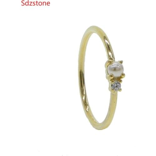 Sdzstone Yellow Gold Color Womens Pearl Ring For Womens 925 Sterling Silver Rings Party Weddings Jewelrys