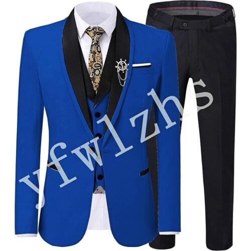 Handsome One Button Groomsmen Shawl Lapel Groom Tuxedos Wedding Dress Men Suits Blazer Prom Dinner (Jacket+Pants+Tie+Vest) A993