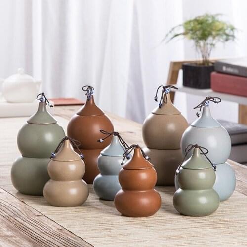 Creative Portable Small Gourd Tea Caddy Coffee Table Desktop Decoration Gift Ceramic Tea Caddy Home Tea Storage Home Decoration