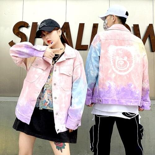 New Tide Harajuku Streetwear Denim Jacket Casual Loose Tie-Dye Jean Jacket Women Coat Korea Fashion Jacket Women Clothes SL311