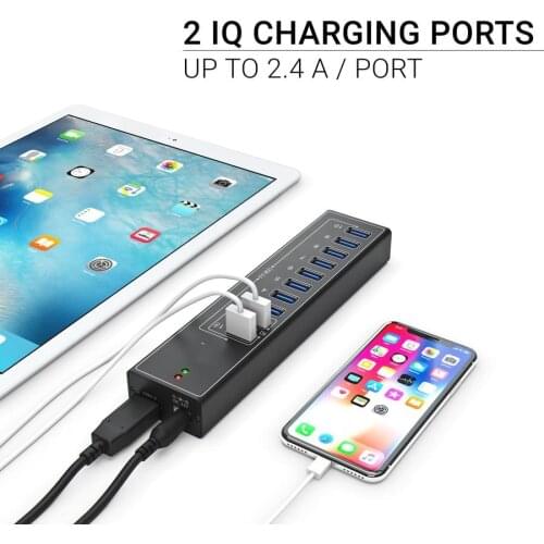 Ladagogo 10 ports usb 3.0 hub with external power adapter usb charger 2.4A hub usb charging station for pc phone laptop