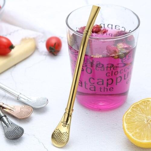 304 Stainless Steel Filter Suction Spoon Slightly Flat and Smooth Nozzle Design Multipurpose Tea Spoon Stainless Steel Straw