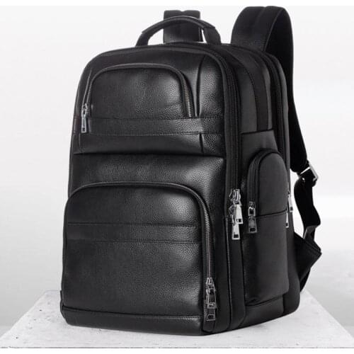 Luufan Genuine Leather Backpack USB charging Men Women Waterproof Black Laptop Daypack Student Schoolbag Big man Travel Rucksack