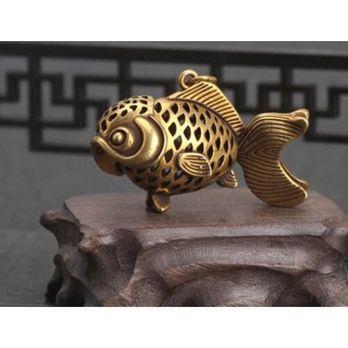 Pure Copper Goldfish Small Ornaments Home Decor Accesories Brass Hollow Head Movable Tail Pendant for Key Chain Desk Decorations