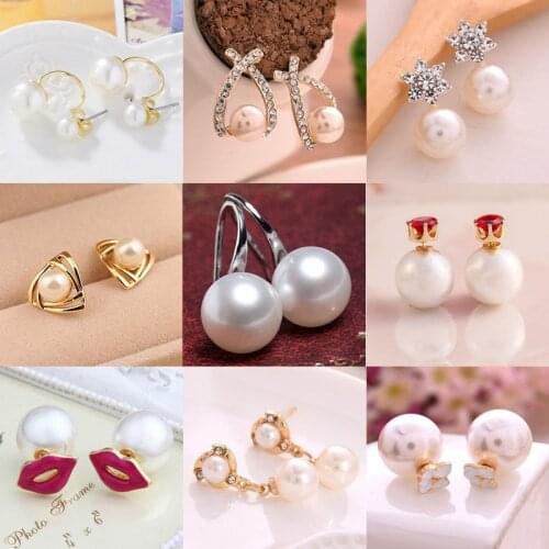 Fashion jewelry accessories with fashion pearl shining rhinestone mouth cat bee love heart earrings for women gifts wholesale