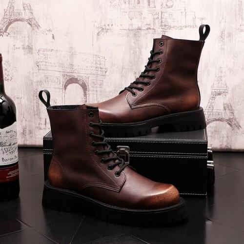High Quality Leather Men High Tops Ankle Boots Hip Hop Martin Boots Punk Height Increasing Shoes Zapatillas Hombre