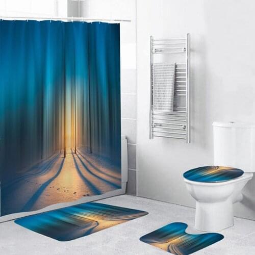 Shower Curtain Set Waterproof Thicken Toilet Mat Durable Floor Pad Mildew Proof Bathtub Curtains With Hook Bathroom Accessories