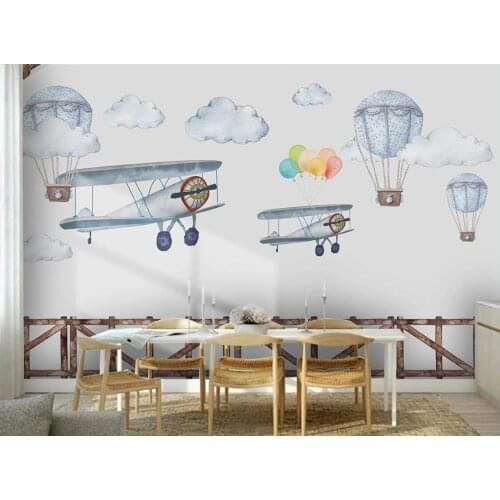 Kids Bedroom Wall Paper Mural Airplane Hot Air Balloon Photo Wall Papers Roll Contact Paper Waterproof Canvas Wall Cover