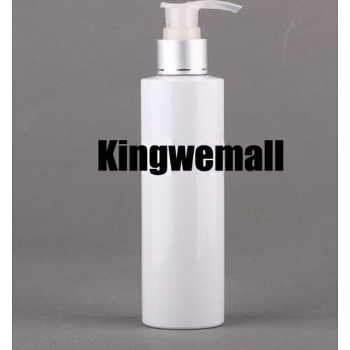 Wholesale 300pcs/lot Capacity 200ml Empty PET White Lotion Shampoo Bottle with Silver Pump For Cosmetic Packaging FWJ12