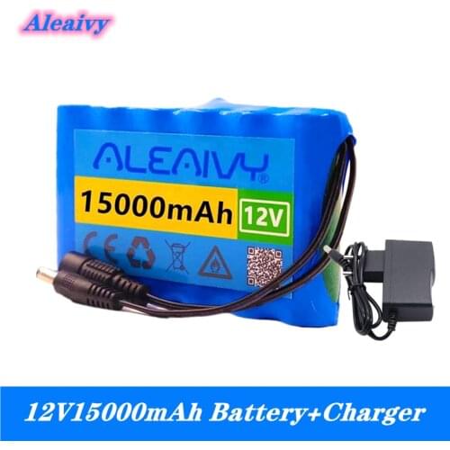 Aleaivy 18650 Li-Ion Battery Portable Rechargeable Battery DC 12 V 12.6 V 15000mAh Battery/12.6V Battery Pack with 12v Charger