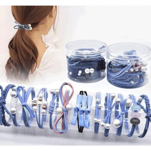 12Pcs New Women Girls Basic Knot Pearls Elastic Hair Bands Scrunchies Ponytail Holder Headbands Hair Accessories Set