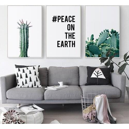 Simple Green Plant Cactus English Phrase Canvas Art Painting Print Poster Picture Wall Living Room Bedroom Home Decoration Mural