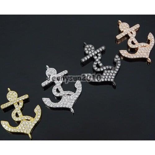 Clear Zircon Gems Stone Pave Darts Hook Anchor Bracelet Connector Charm Beads Silver Gold 10Pcs/Pack