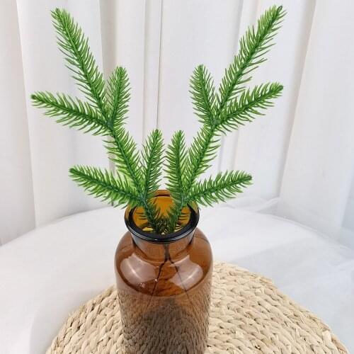 Christmas Decoration Plastic Pine Tree Branch Artificial Plants 5 Forks Green Pine Needles Christmas Tree Ornaments Fake Plants