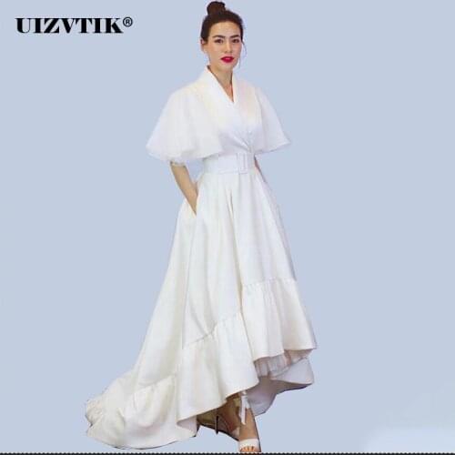 Sexy Long Wedding Evening Party White Summer Dress For Women 2021 Elegant V Neck High Waist Ruffles Ball Gown Long Tail Dresses