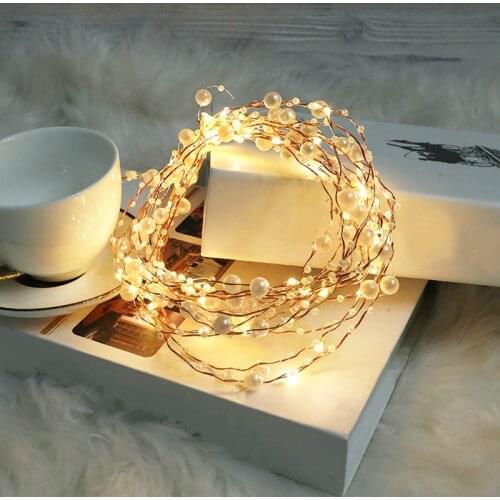 LED Pearl Copper Wire String Lights Pearlized Fairy Garland for Party Birthday Wedding Christmas Decoration Wedding Home Decor