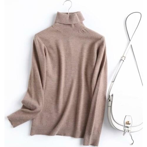 Elegant Solid Wool Turtleneck Sweater Autumn 2021 Vintage Slim Office Ladies Streetwear Warm Casual Thin Knitted Jumper Pullover