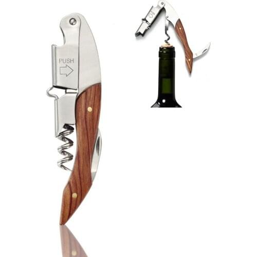 Stainless steel Wood Handle Professional Wine Opener Multifunction Portable Screw Corkscrew Wine Bottle Opener Cook Tools