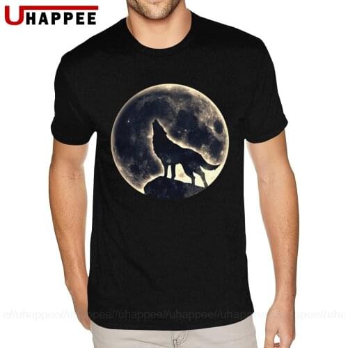 Yellow Howling Wolf Full Moon Tee Shirts Mens Custom Printed Short Sleeve Red Crew T-Shirts