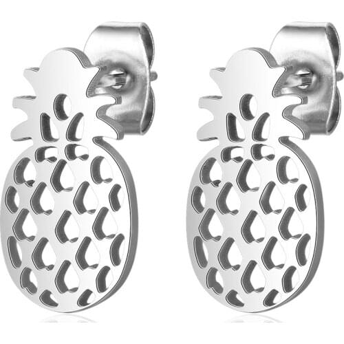 100% 316L Stainless Steel Pineapple Stud Earring for Women Party Jewelry Ear Studs Gift Wholesale