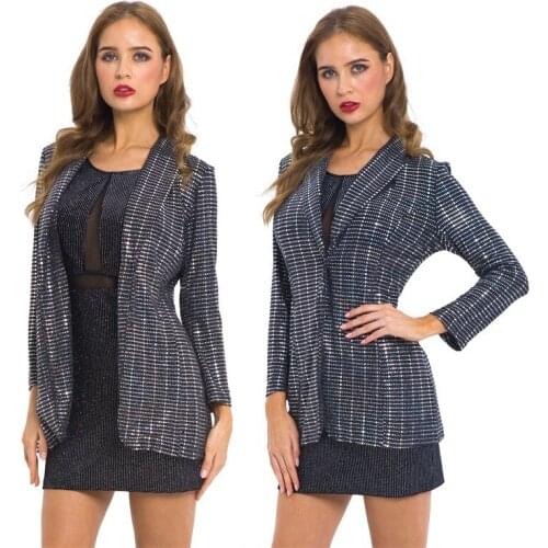2019 New Jacket Coat women Fashion Slim Sequin small suit Women Jacket high quality Sexy Basic Jacket Female L95