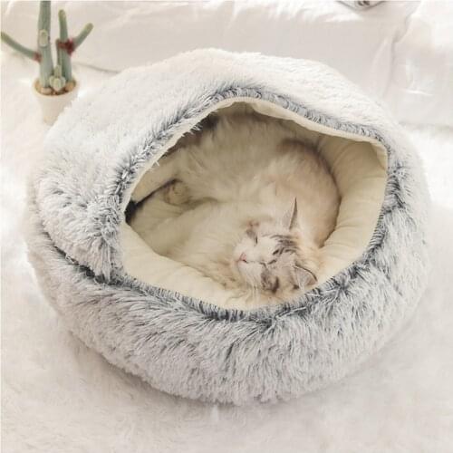 Winter 2 In 1 Cat Bed round warm pet bed House Long Plush Dog Bed Warm Sleeping Bag Sofa Cushion Nest for Small dogs cats Kitten