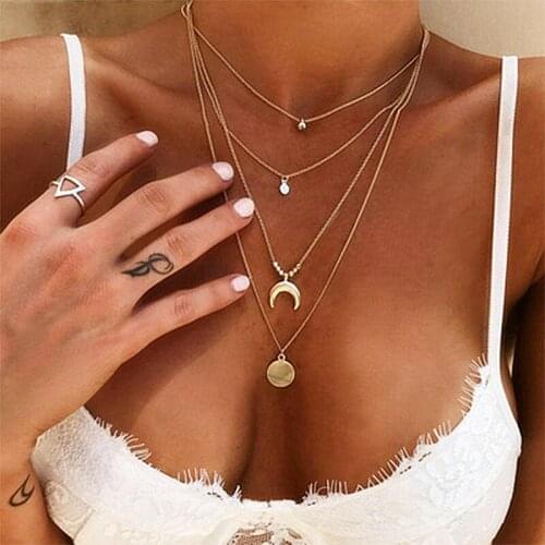 ZOVOLI Gold Layered Chain Choker Necklace Set For Women Bohemian Statement Moon Heart Crystal Pendant Necklaces Fashion Jewelry
